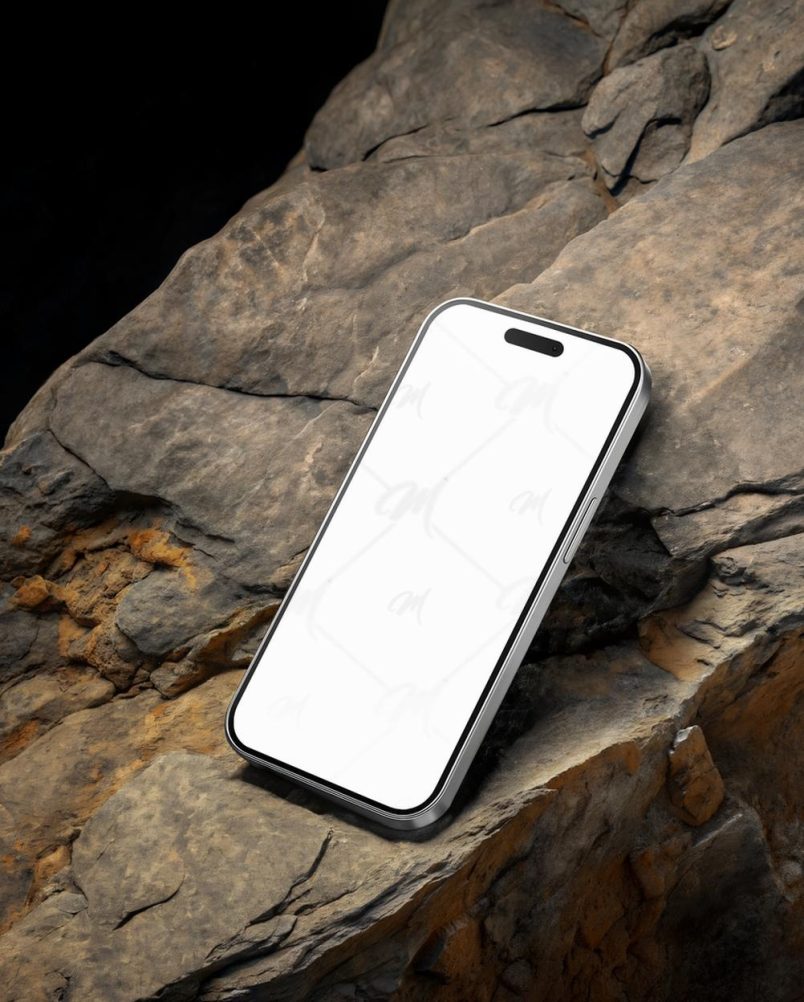 Mockup Smartphone Superfície Rocha PSD Realista