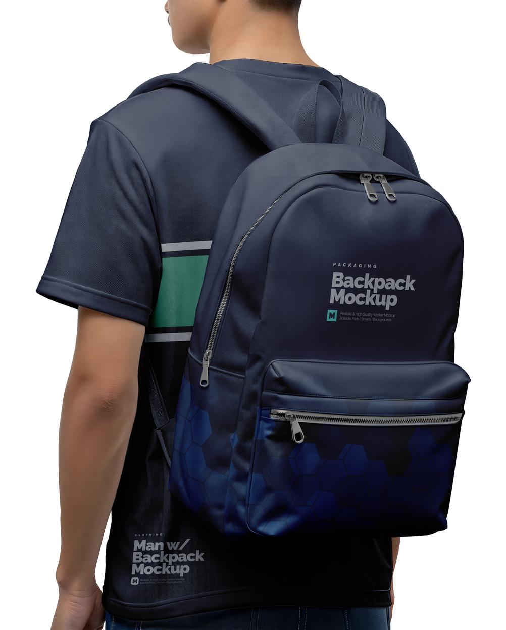 Mockup Jovem Com Mochila PSD Realista – vista costas Mockup Jovem Com Mochila PSD Realista – vista costas