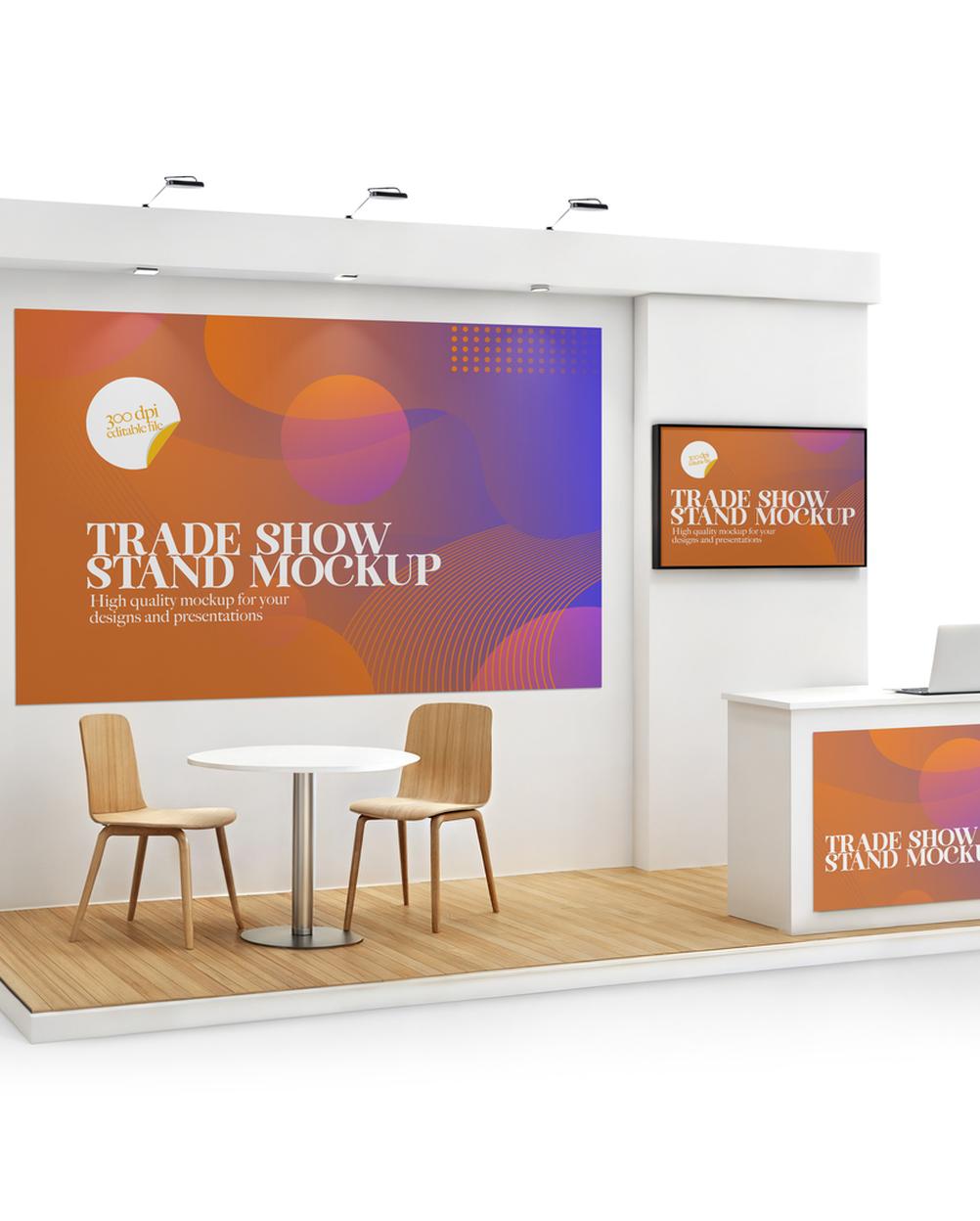 Mockup Stand Feira Comercial PSD Realista – vista frontal Mockup Stand Feira Comercial PSD Realista – vista frontal