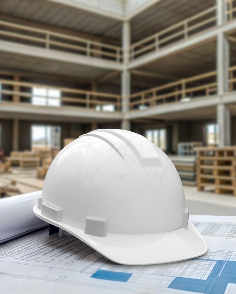 Mockup Capacete Construção Canteiro PSD Realista