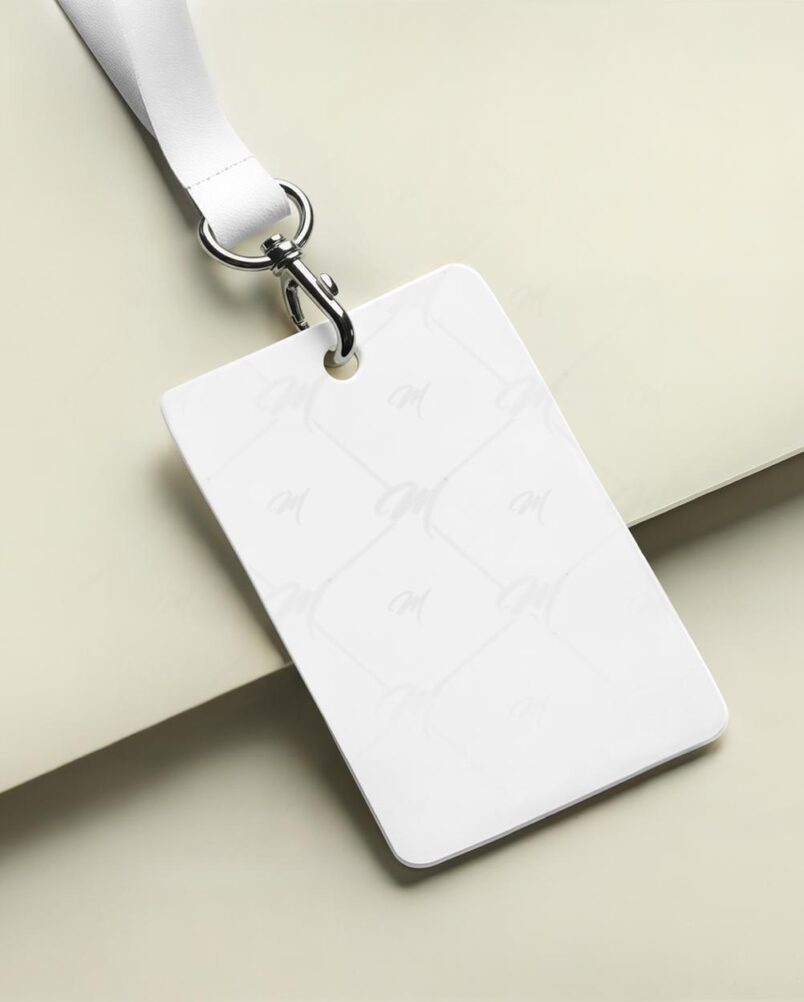 Mockup Crachá Transparente Moderno Ambiente Neutro PSD