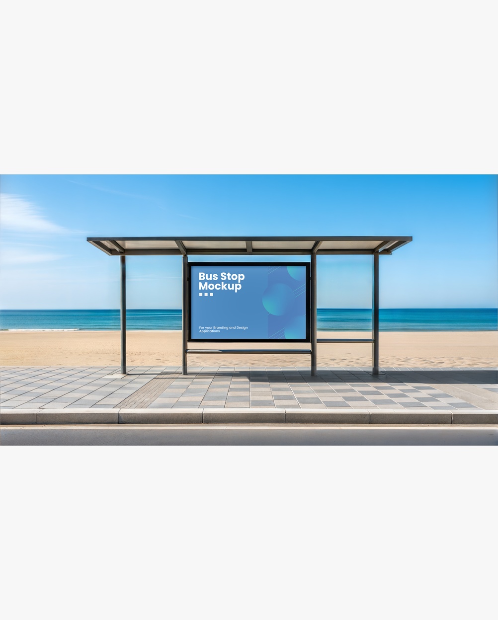 Mockup Painel Publicitário Ponto Ônibus Praia - Detalhe Realista Mockups de Publicidade Mockup Profi Mockup Painel Publicitário Ponto Ônibus Praia - Detalhe Realista Mockups de Publicidade Mockup Profissional