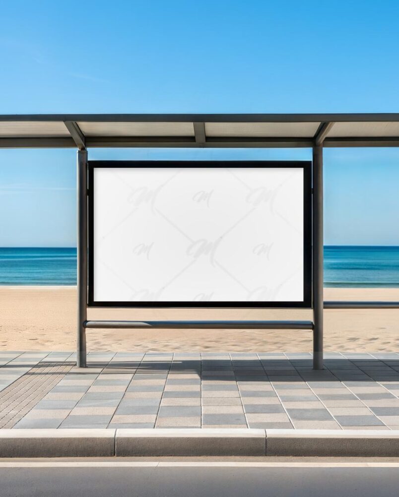 Mockup Painel Litoral Outdoor Mockup Painel Publicitário Ponto Ônibus Praia PSD