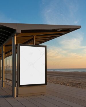 Mockup Painel Publicitário Ponto Ônibus Praia Profissional - Mockup PSD Mockups de Publicidade Editá Mockup Painel Publicitário Ponto Ônibus Praia Profissional - Mockup PSD Mockups de Publicidade Editável