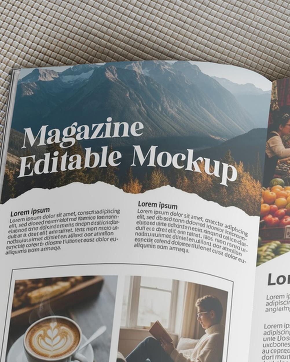Mockup Revista Aberta Tecido Neutro - Mockup Mockups de Objetos Editável no Photoshop Mockup Revista Aberta Tecido Neutro - Mockup Mockups de Objetos Editável no Photoshop