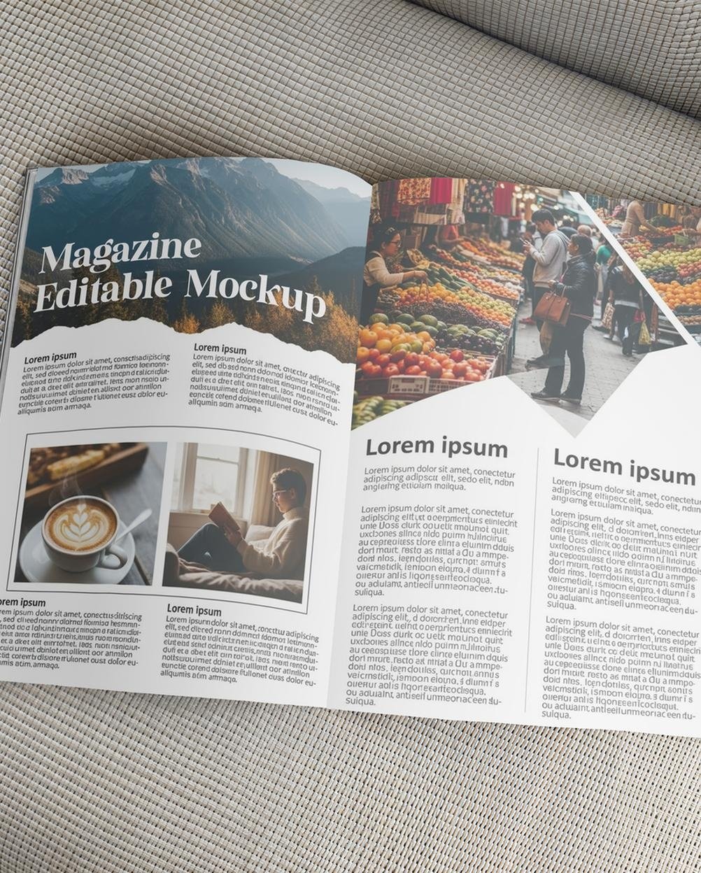 Mockup Revista Aberta Tecido Neutro - Vista Frontal Mockup Mockups de Objetos para Download Mockup Revista Aberta Tecido Neutro - Vista Frontal Mockup Mockups de Objetos para Download
